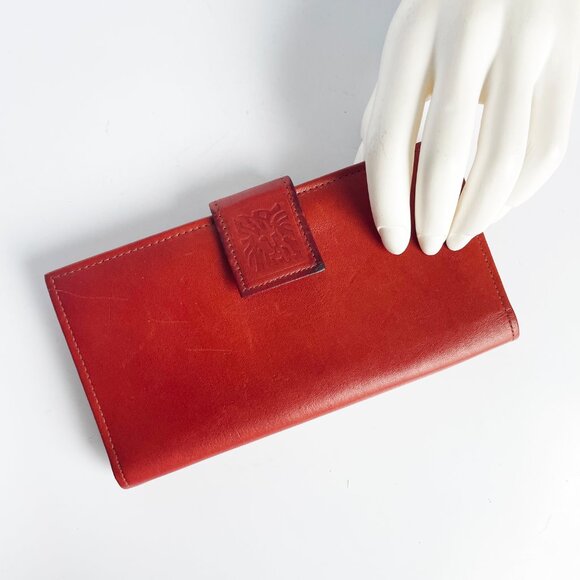 Vintage Anne Klein Wallet Checkbook Holder Bifold Rust Leather Kiss Lock - Picture 2 of 11